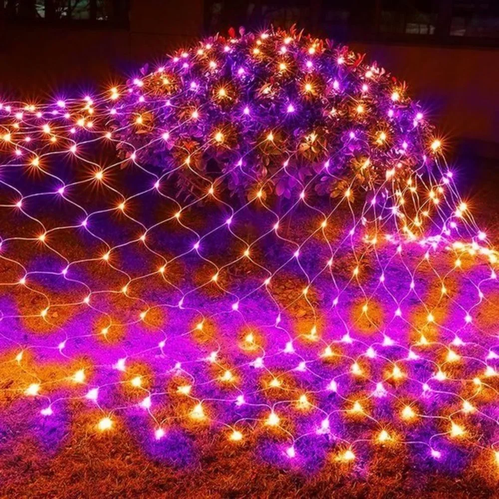 Halloween Purple Orange 12ft x 5ft 8 Modes 360 LED Net‎ Lights